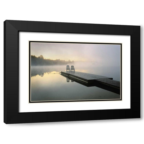 Canada, Ontario, Algonquin PP, Chairs on dock Black Modern Wood Framed Art Print with Double Matting by Rotenberg, Nancy