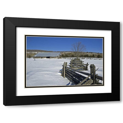 Canada, Sheguindah Fence and barn in winter Black Modern Wood Framed Art Print with Double Matting by Grandmaison, Mike