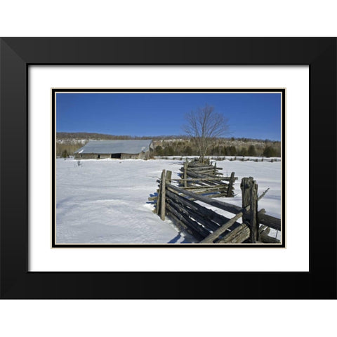 Canada, Sheguindah Fence and barn in winter Black Modern Wood Framed Art Print with Double Matting by Grandmaison, Mike