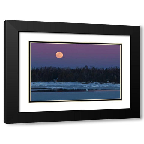 Canada, Ontario Full moon over Lake Huron Black Modern Wood Framed Art Print with Double Matting by Grandmaison, Mike