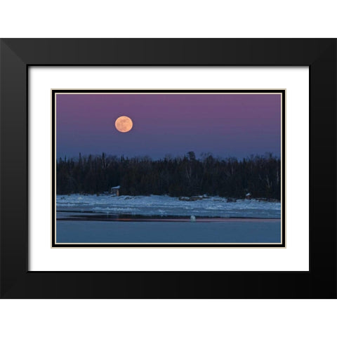 Canada, Ontario Full moon over Lake Huron Black Modern Wood Framed Art Print with Double Matting by Grandmaison, Mike