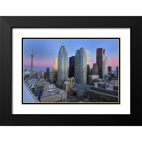 Toronto City at dusk with CN Tower Black Modern Wood Framed Art Print with Double Matting by Grandmaison, Mike