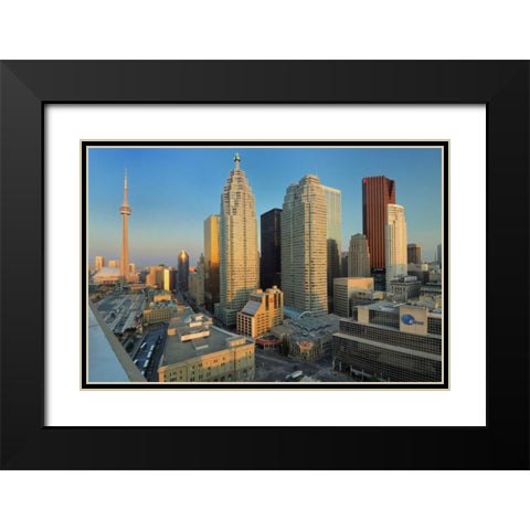 Toronto City at dusk with CN Tower Black Modern Wood Framed Art Print with Double Matting by Grandmaison, Mike