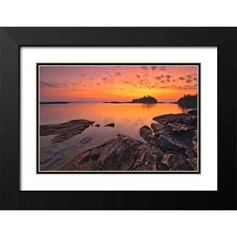 Canada-Ontario-Bruce Peninsula National Park Island and rocks in Georgian Bay at sunset Black Modern Wood Framed Art Print with Double Matting by Jaynes Gallery