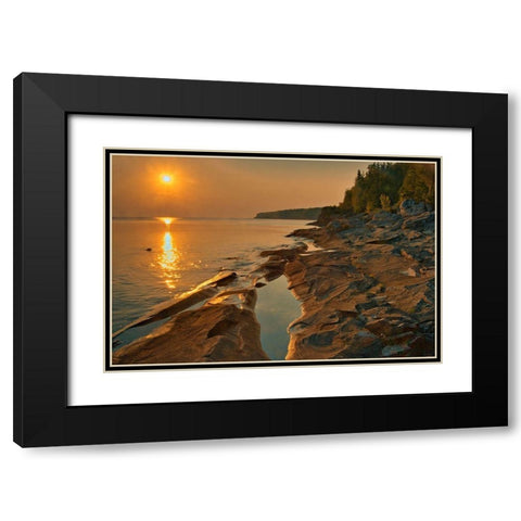 Canada-Ontario-Bruce Peninsula National Park Sunset on limestone rock Black Modern Wood Framed Art Print with Double Matting by Jaynes Gallery