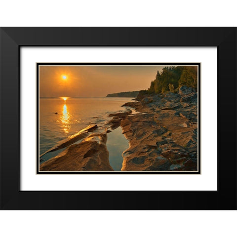 Canada-Ontario-Bruce Peninsula National Park Sunset on limestone rock Black Modern Wood Framed Art Print with Double Matting by Jaynes Gallery