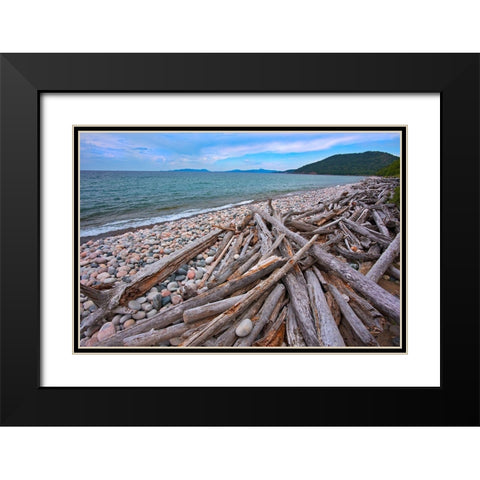 Canada-Ontario-Marathon Rocks and driftwood on Pebble Lake Superiors Beach Black Modern Wood Framed Art Print with Double Matting by Jaynes Gallery