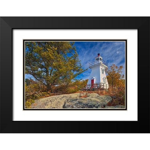 Canada-Ontario-Morson Lighthouse on Lake of the Woods Black Modern Wood Framed Art Print with Double Matting by Jaynes Gallery