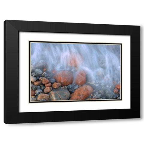 Canada-Ontario-Rossport Waves crashing on rocks along Lake Superior Black Modern Wood Framed Art Print with Double Matting by Jaynes Gallery