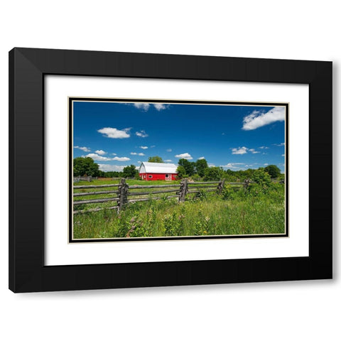 Canada-Ontario-Limoges Red barn and wooden fence Black Modern Wood Framed Art Print with Double Matting by Jaynes Gallery
