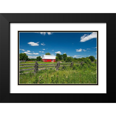 Canada-Ontario-Limoges Red barn and wooden fence Black Modern Wood Framed Art Print with Double Matting by Jaynes Gallery
