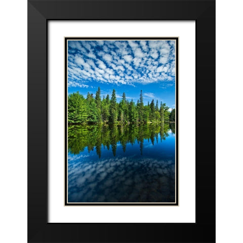 Canada-Ontario-Algonquin Provincial Park-Clouds and boreal forest reflected in Canoe Lake Black Modern Wood Framed Art Print with Double Matting by Jaynes Gallery