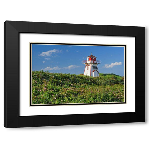 Canada-Prince Edward Island-Covehead Harbour Lighthouse and flowers Black Modern Wood Framed Art Print with Double Matting by Jaynes Gallery