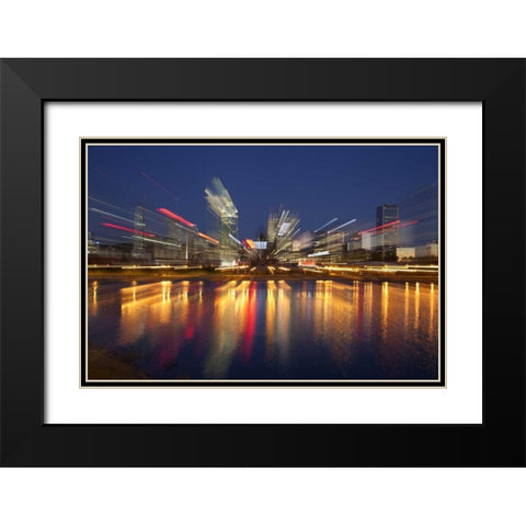 Canada, Montreal Night abstract of downtown Black Modern Wood Framed Art Print with Double Matting by Zuckerman, Jim