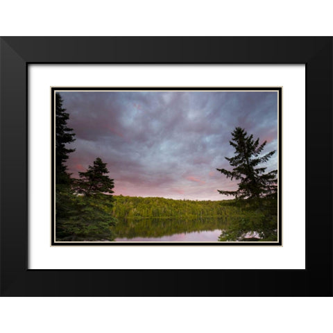 Canada, Quebec Sunset over Lake Long Pond Black Modern Wood Framed Art Print with Double Matting by Delisle, Gilles