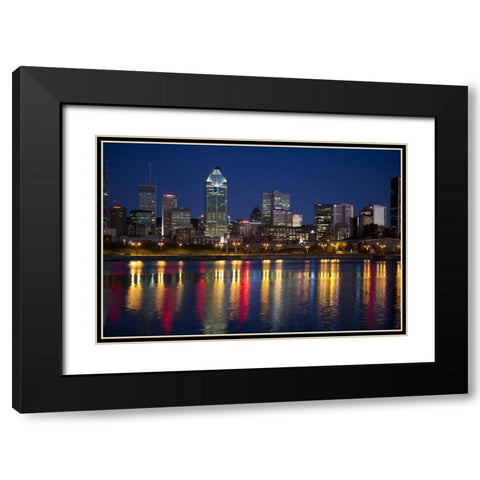 Canada, Montreal Night over downtown and river Black Modern Wood Framed Art Print with Double Matting by Zuckerman, Jim