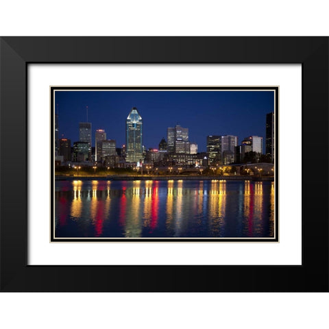 Canada, Montreal Night over downtown and river Black Modern Wood Framed Art Print with Double Matting by Zuckerman, Jim