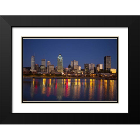 Canada, Montreal Night over downtown and river Black Modern Wood Framed Art Print with Double Matting by Zuckerman, Jim