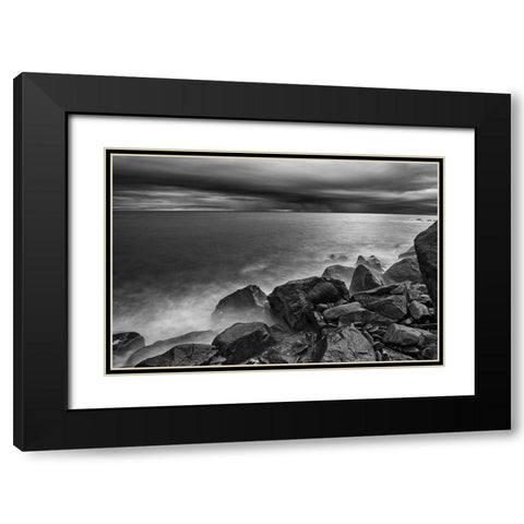 Canada-Quebec-Ruisseau Castor Shoreline rocks on Gulf of St Lawrence in storm light Black Modern Wood Framed Art Print with Double Matting by Jaynes Gallery