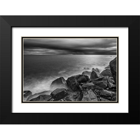 Canada-Quebec-Ruisseau Castor Shoreline rocks on Gulf of St Lawrence in storm light Black Modern Wood Framed Art Print with Double Matting by Jaynes Gallery