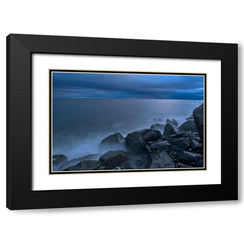 Canada-Quebec-Ruisseau Castor Waves crashing along the shoreline along the Gulf of St Lawrence Black Modern Wood Framed Art Print with Double Matting by Jaynes Gallery