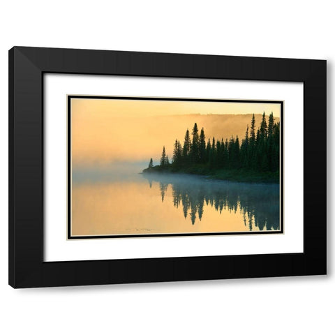 Canada-Quebec-Chibougamau Lake in fog at sunrise Black Modern Wood Framed Art Print with Double Matting by Jaynes Gallery