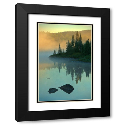 Canada-Quebec-Chibougamau Lake in fog at sunrise Black Modern Wood Framed Art Print with Double Matting by Jaynes Gallery