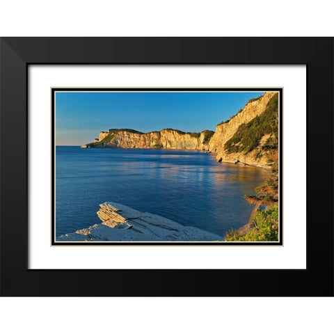 Canada-Quebec-Forillon National Park Limestone cliffs along Gulf of St Lawrence at sunrise Black Modern Wood Framed Art Print with Double Matting by Jaynes Gallery
