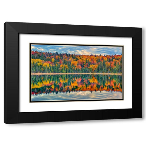 Canada-Quebec-La Mauricie National Park Autumn colors reflected in Lac Modene Black Modern Wood Framed Art Print with Double Matting by Jaynes Gallery