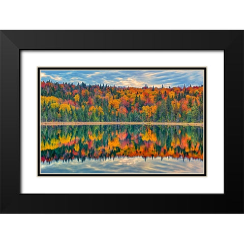 Canada-Quebec-La Mauricie National Park Autumn colors reflected in Lac Modene Black Modern Wood Framed Art Print with Double Matting by Jaynes Gallery