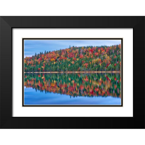 Canada-Quebec-La Mauricie National Park Autumn colors reflected in Lac Modene Black Modern Wood Framed Art Print with Double Matting by Jaynes Gallery