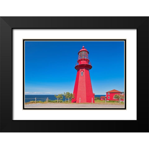 Canada-Quebec-La Martre Lighthouse on the shore of St Lawrence River Black Modern Wood Framed Art Print with Double Matting by Jaynes Gallery