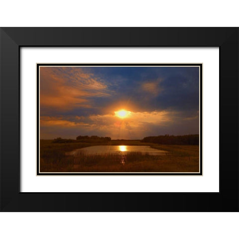 Canada, Saskatchewan, Dubuc Sunset over pond Black Modern Wood Framed Art Print with Double Matting by Grandmaison, Mike