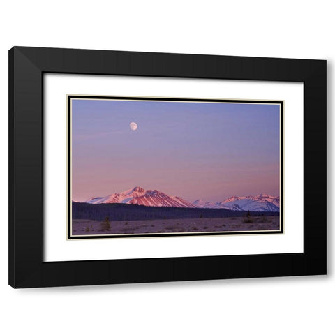 Canada, BC, Moonrise over mountains at sunset Black Modern Wood Framed Art Print with Double Matting by Paulson, Don