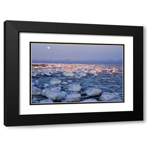 Canada, Hudson Bay Sunset and full moon rising Black Modern Wood Framed Art Print with Double Matting by Illg, Cathy and Gordon