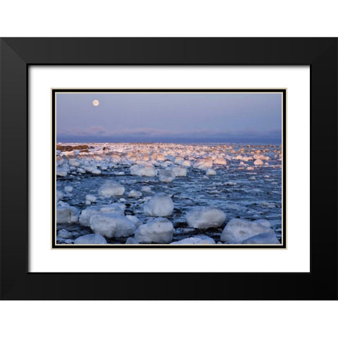 Canada, Hudson Bay Sunset and full moon rising Black Modern Wood Framed Art Print with Double Matting by Illg, Cathy and Gordon