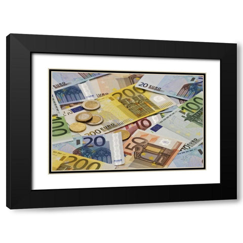 Montage mix of European paper and coin currency Black Modern Wood Framed Art Print with Double Matting by Flaherty, Dennis