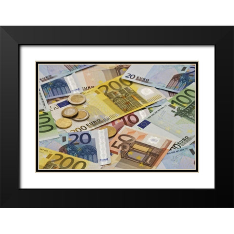 Montage mix of European paper and coin currency Black Modern Wood Framed Art Print with Double Matting by Flaherty, Dennis