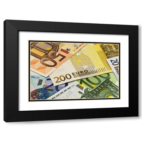 Close-up of assorted Euro paper currency Black Modern Wood Framed Art Print with Double Matting by Flaherty, Dennis
