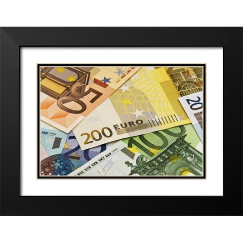 Close-up of assorted Euro paper currency Black Modern Wood Framed Art Print with Double Matting by Flaherty, Dennis