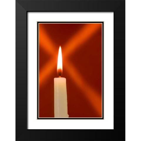 Burning candle with star burst on red background Black Modern Wood Framed Art Print with Double Matting by Kaveney, Wendy