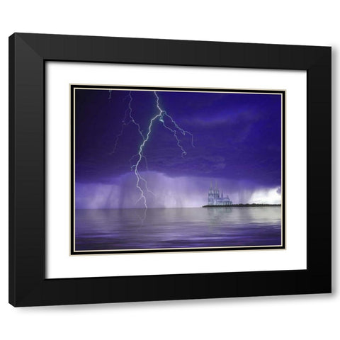 Gantasy cathedral, lightning and water Black Modern Wood Framed Art Print with Double Matting by Zuckerman, Jim