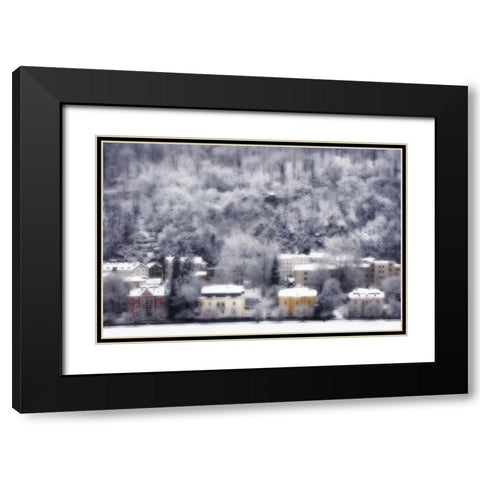 Austria, Salzburg Residences and snowy trees Black Modern Wood Framed Art Print with Double Matting by Young, Bill