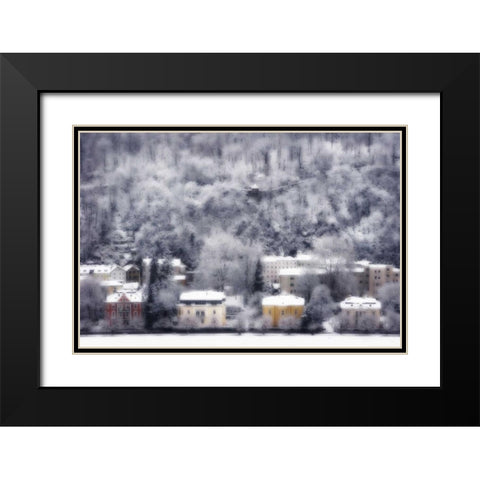 Austria, Salzburg Residences and snowy trees Black Modern Wood Framed Art Print with Double Matting by Young, Bill