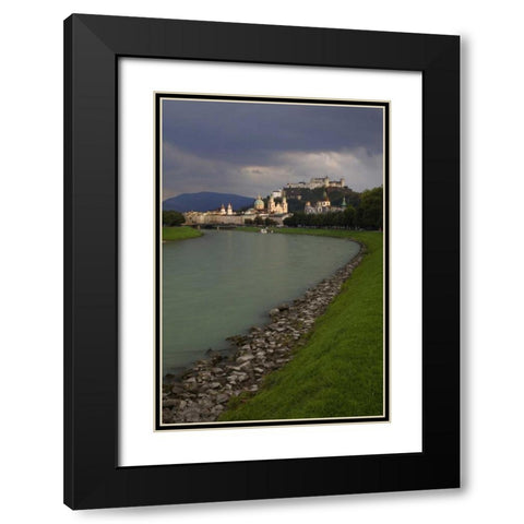 Austria, Salzburg View along the Salzach River  Black Modern Wood Framed Art Print with Double Matting by Flaherty, Dennis