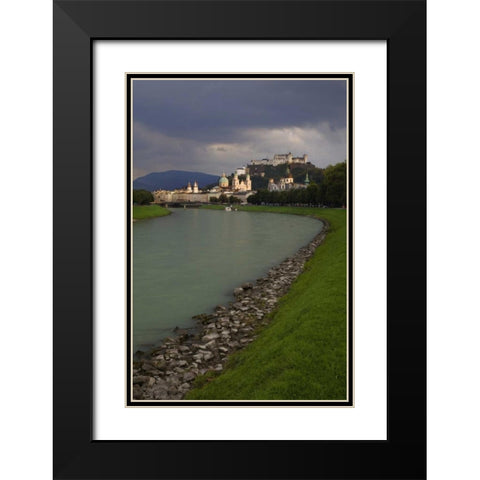 Austria, Salzburg View along the Salzach River  Black Modern Wood Framed Art Print with Double Matting by Flaherty, Dennis