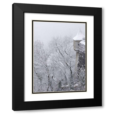 Austria, Salzburg Salzburg Castle wall in winter Black Modern Wood Framed Art Print with Double Matting by Young, Bill