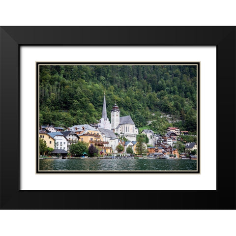 Austria-Hallstatt-Town of Hallstatt as seen from Lake Hallstatt  Black Modern Wood Framed Art Print with Double Matting by Looney, Hollice