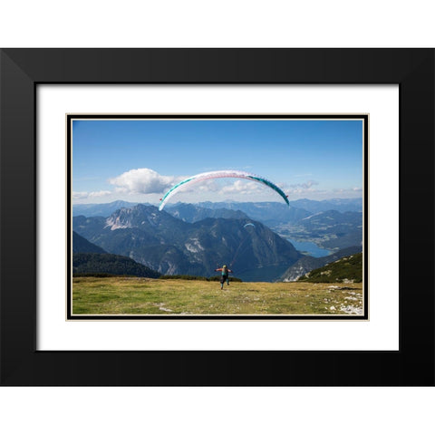 Austria-Dachstein-Paragliders as they prepare to take off above Lake Hallstatt Black Modern Wood Framed Art Print with Double Matting by Looney, Hollice