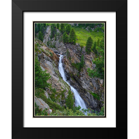 Waterfall Rotmooswasserfall in the Otztal Alps in the Naturepark Otztal. Europe- Austria- Tyrol Black Modern Wood Framed Art Print with Double Matting by Zwick, Martin